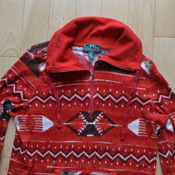 Vintage Lauren Ralph Lauren Aztec Pullover Quarter Zip Top Sweater - Picture 2 of 4